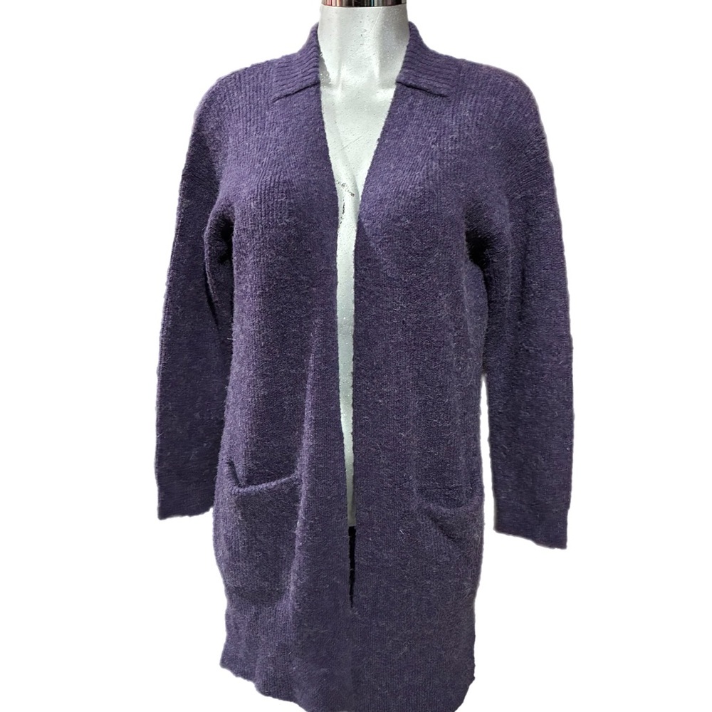 Next Wool/Alpaca Longline Purple Cardigan Patch Pockets Open Front Cozy Sz Small